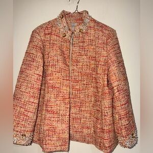 Chico's Women's Tweed Jacket - Red and Cream